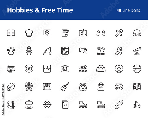 Hobbies and Free Time Icon Set with line style