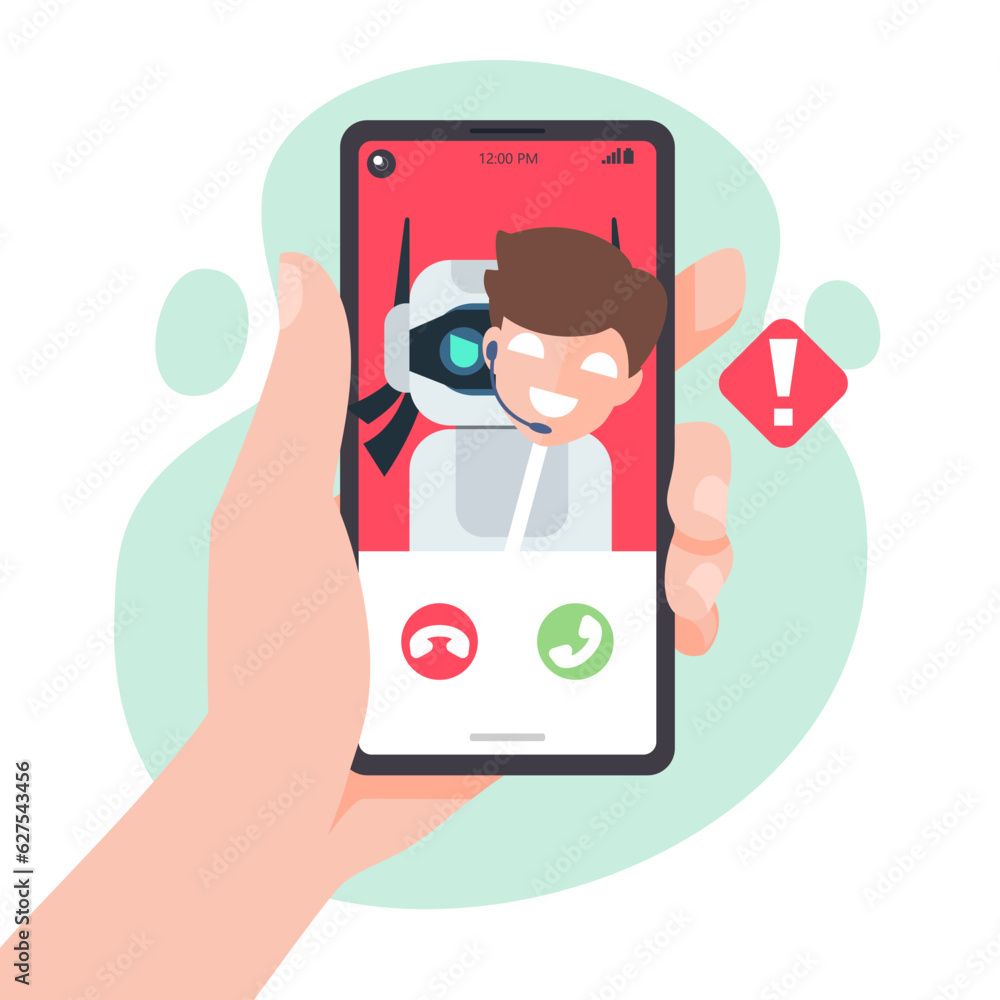 Thief Hacker Ai robot disguised as a Human voice on smartphone. Fraud scam and steal private data on devices. vector illustration flat design for cyber criminal awareness concept.