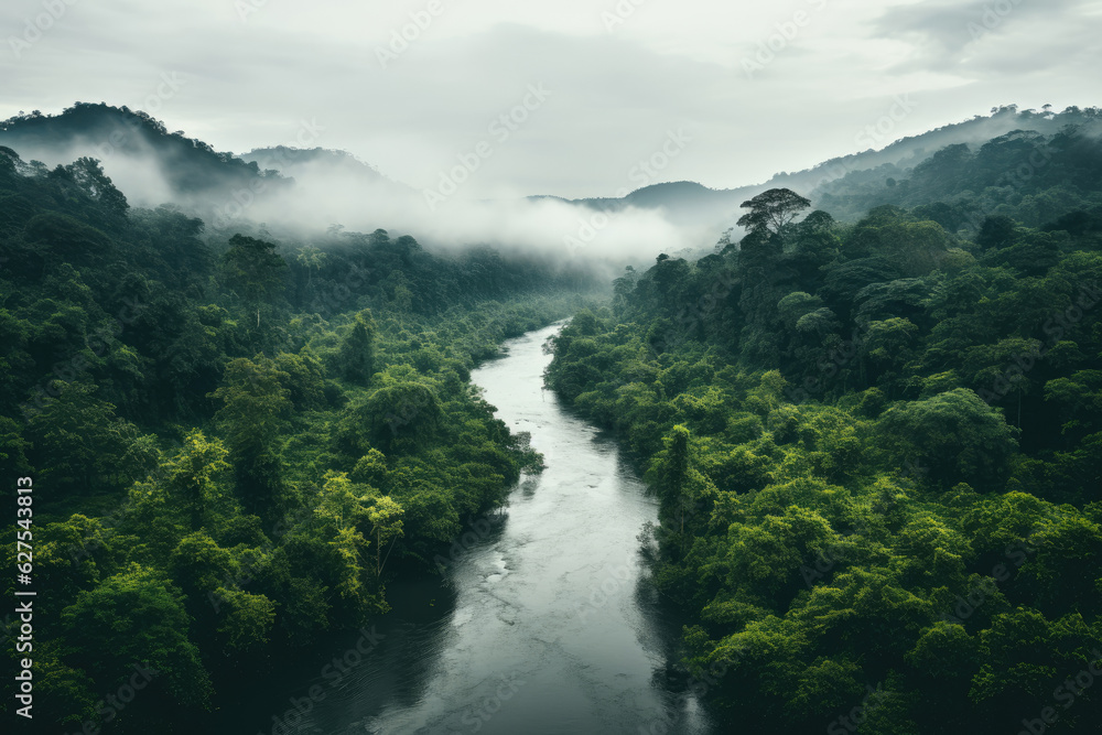 River in rainforest, drone view River in rainforest, drone view
