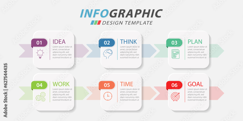 Infographic template. 6 Step timeline journey, Flat simple infographics ...