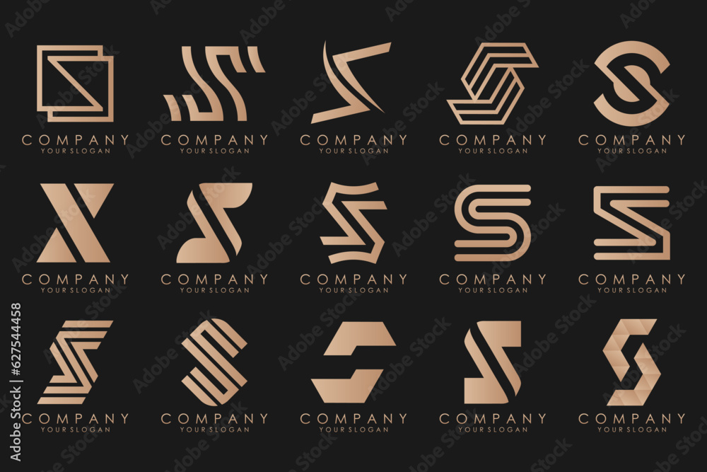 Abstract collection with letters S logo design. creative design logotype S with gold color. Abstract collection with letters S logo design. creative design logotype S with gold color.