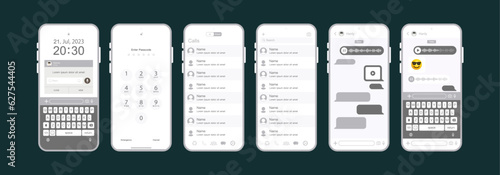 Vector chatting screen in mobile communication illustration. Chat app template. Modern realistic white and black smartphone. Social network concept. Vector.