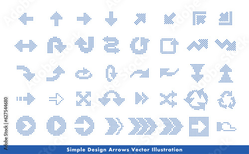 クールでシンプルなLED風四角ドット・点の矢印・方向指示記号のアローベクターアイコンイメージセット_青・ブルー