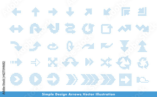 クールでシンプルなLED風ドット・点の矢印・方向指示記号のアローベクターアイコンイメージセット_水色・ブルー