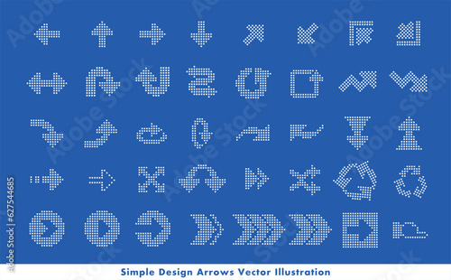 クールでシンプルなLED風四角ドット・点の矢印・方向指示記号のアローベクターアイコンイメージセット_青・ブルー
