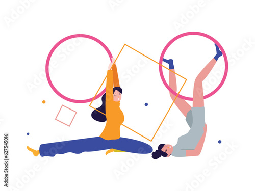 hulahoop healthy sport fitness gymnastic athletics physical workout activity with beautiful young girl cheerful smile expression