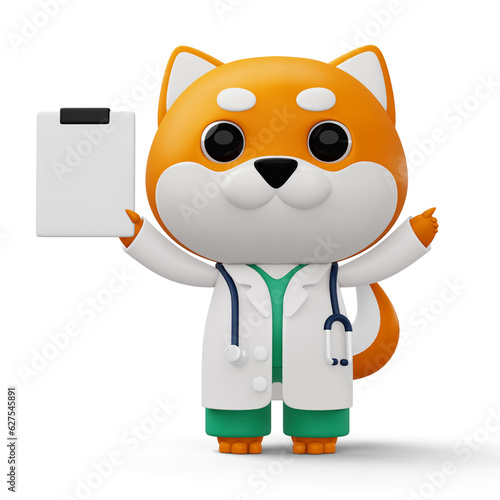 Cute doctor dog, 3d cartoon dog character, 3d rendering photo