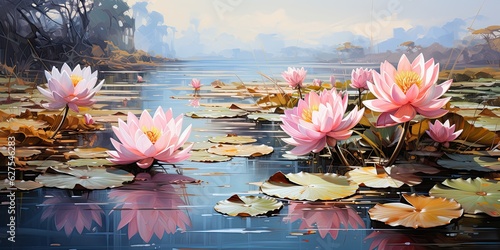 illustration of beautiful peaceful lotus  generative AI