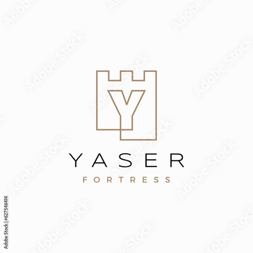 Y Letter Castle Fortress Logo Outline Vector Icon Illustration