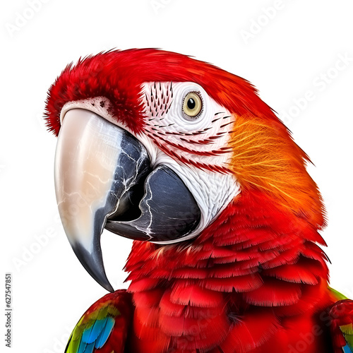 Beautiful colorful portrait of a parrot Macaw close-up isolated on a transparent background. AI generated. 