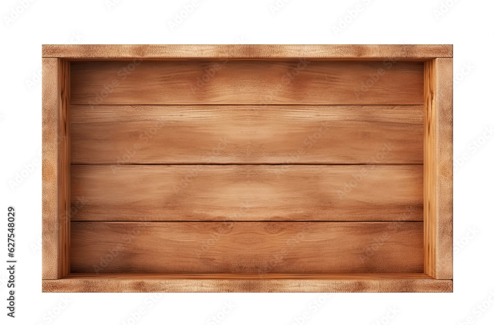 Wooden crate isolated on transparent background, top view