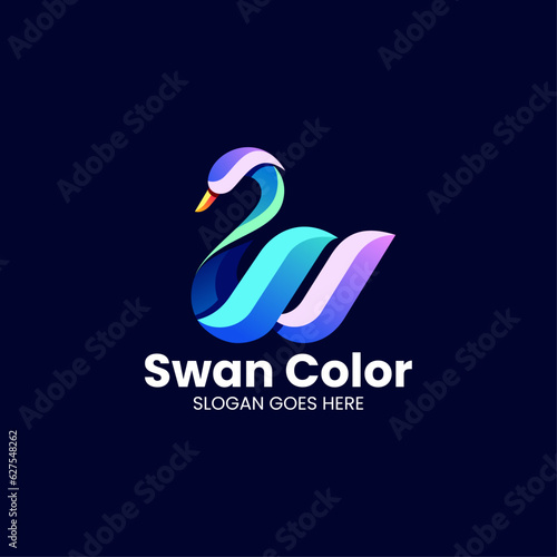 Fototapeta Naklejka Na Ścianę i Meble -  Vector Logo Illustration Swan Gradient Colorful Style