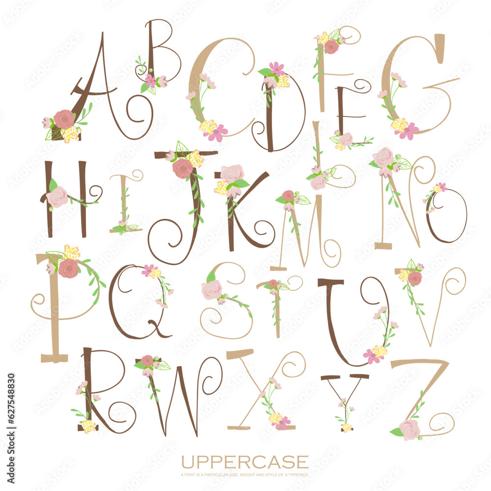 Obraz premium Flower decoration pattern alphabet letter.uppercase graphic font