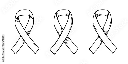 Ribbon for cancer awareness day. Female cancer awareness symbol. Sketch vector illustration isolated in white background