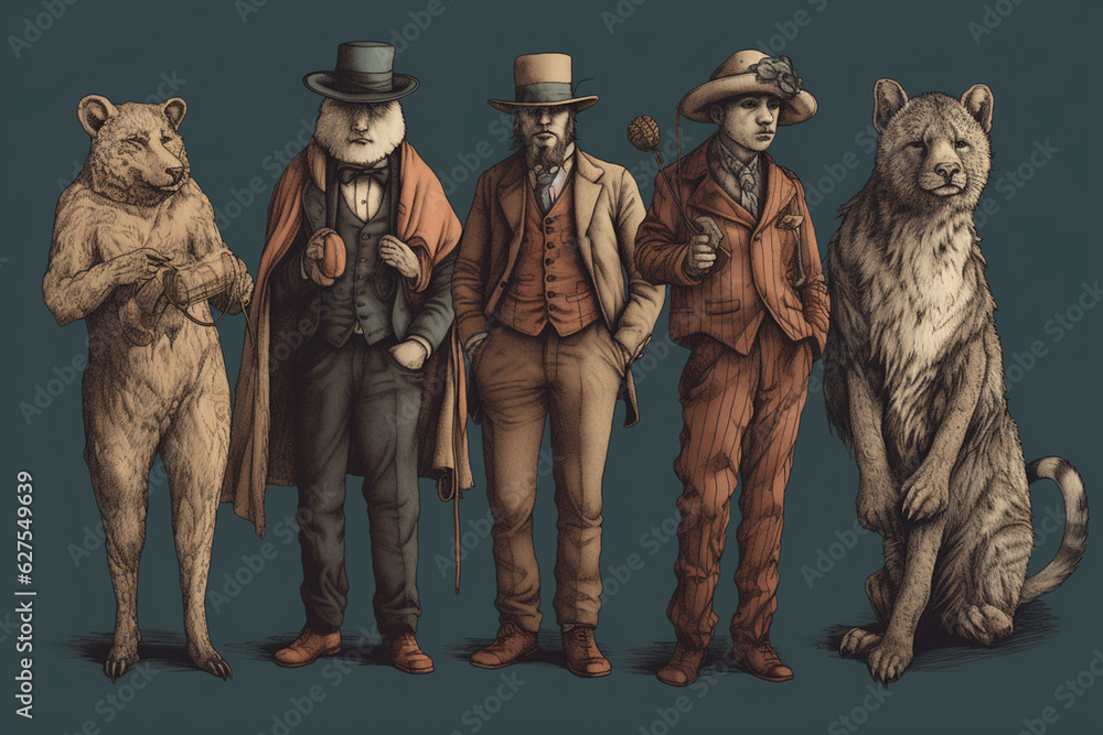 © อัศวิน เมืองมุกดาหาร - Animals in clothes Concept graphic in vintage style. © อัศวิน เมืองมุกดาหาร - Animals in clothes Concept graphic in vintage style.