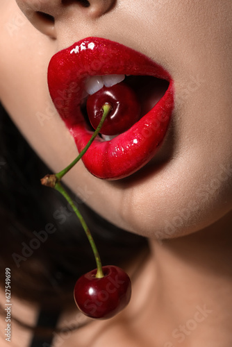 Beautiful woman with red li...