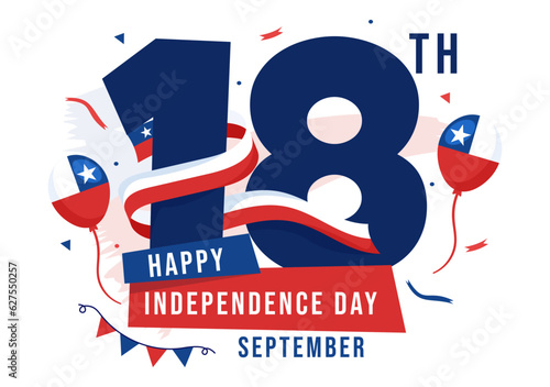 Chile Independence Day Vector Illustration of Fiestas Patrias Celebration with Waving Flag in National Holiday Flat Cartoon Hand Drawn Templates
