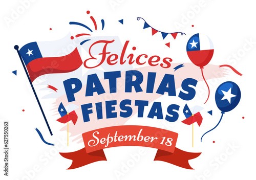 Fotobehang Chile Independence Day Vector Illustration of Fiestas Patrias Celebration with W