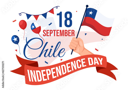 Chile Independence Day Vector Illustration of Fiestas Patrias Celebration with Waving Flag in National Holiday Flat Cartoon Hand Drawn Templates