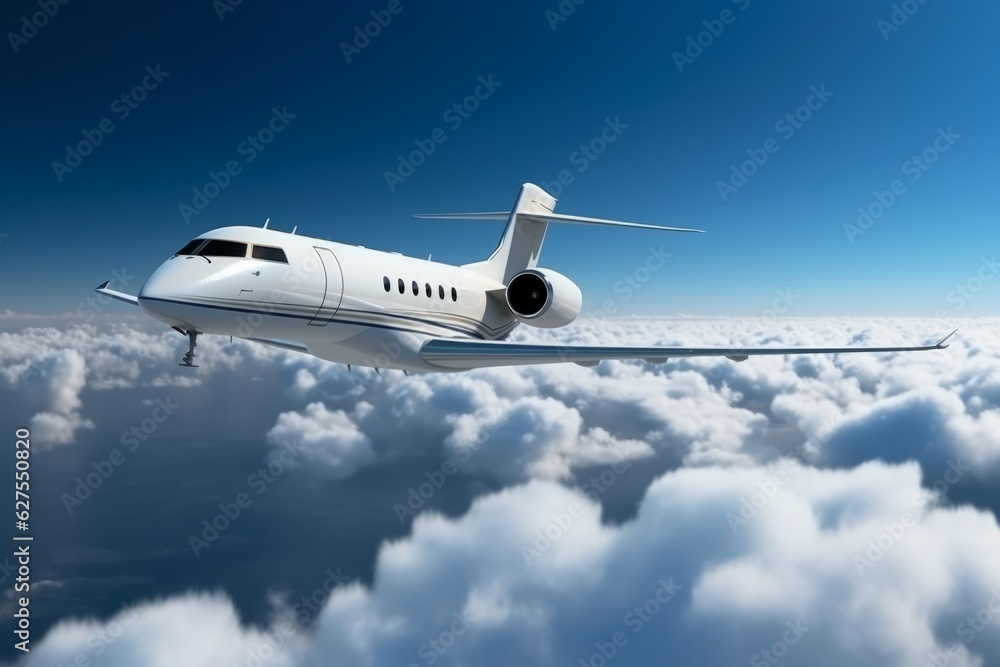 Obraz premium A beautiful plane is flying in the air above the clouds. Generative AI