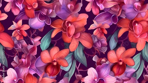 Orchid Flower Pattern with Vibrant Colors  Perfect for Invitations  Fabrics  and Floral-Themed Decorations. Generative AI