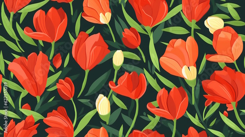 Red Tulip Flower Pattern with Vibrant Colors  Perfect for Invitations  Fabrics  and Floral-Themed Decorations. Generative AI