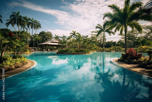 Swimming pool with gazebo in luxury hotel resort. © enter