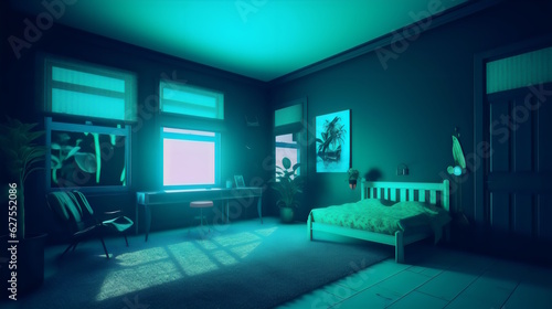 Beautiful Green and Blue Color Decor Creates a Photogenic and Cinematic Atmosphere. High-Quality Altra for an Elevated Living Experience. Generative AI