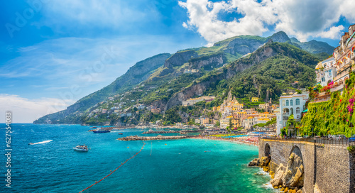 Landscape with Amalfi town at famous Amalfi Coast, Italy