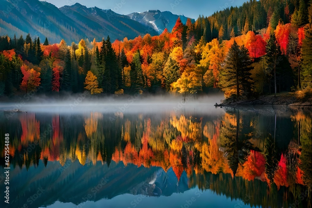 autumn landscape with lake GENRATED AI
