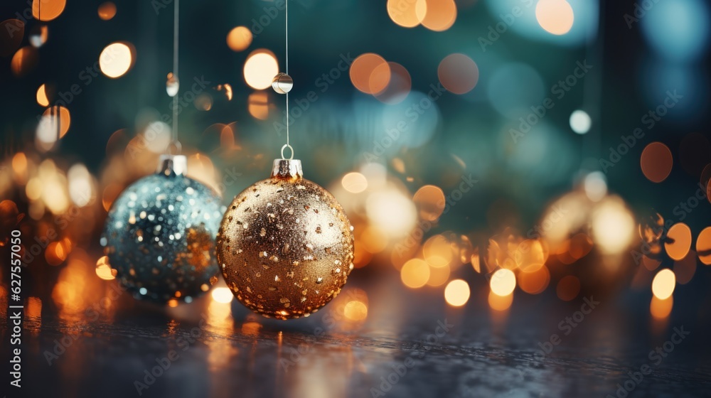 Indoor Christmas tree with ball decoration and bokeh background Indoor Christmas tree with ball decoration and bokeh background