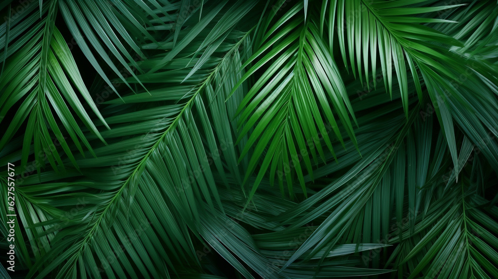 Full frame of palm leaves placed together as background.