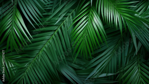 Full frame of palm leaves placed together as background.