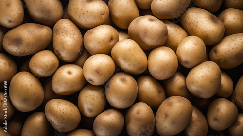 Top view full frame of potatoes placed together as background.