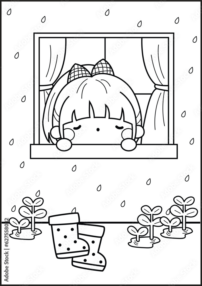 Fototapeta premium a vector of coloring pages of a girl peeking through the window