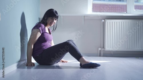 Woman looking at camera with coward expression.