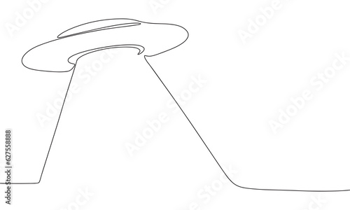 UFO outline. Flying saucer silhouette. One line continuous vector illustration. Line art, outline, vector