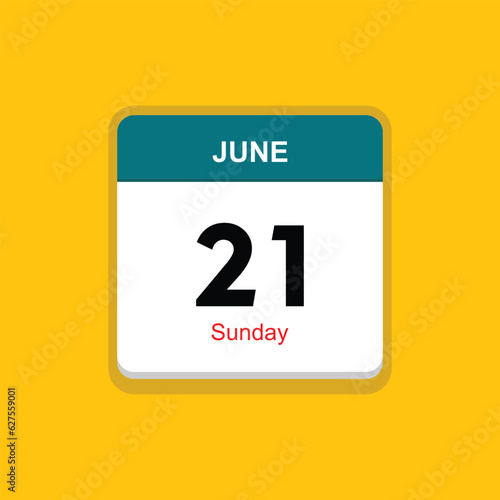 sunday 21 june icon with yellow background, calender icon