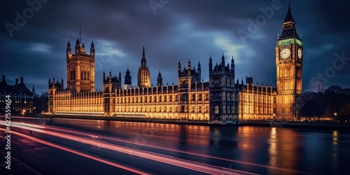 Big Ben and the Houses of Parliament at night in London, UK  ,Generative AI