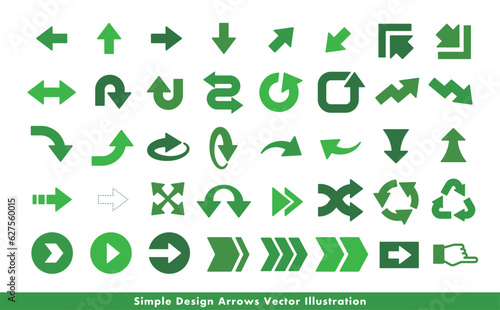 シンプルフラットでクールな矢印・方向指示記号のアローベクターアイコンイメージセット_緑・グリーン・環境