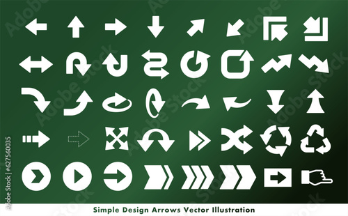 シンプルでクールな矢印・方向指示記号のアローベクターアイコンイメージセット_白と緑グラデーション・ビジネス