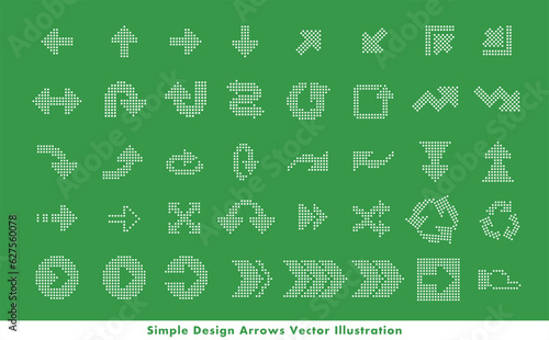 クールでシンプルなLED風四角ドット・点の矢印・方向指示記号のアローベクターアイコンイメージセット_緑・グリーン