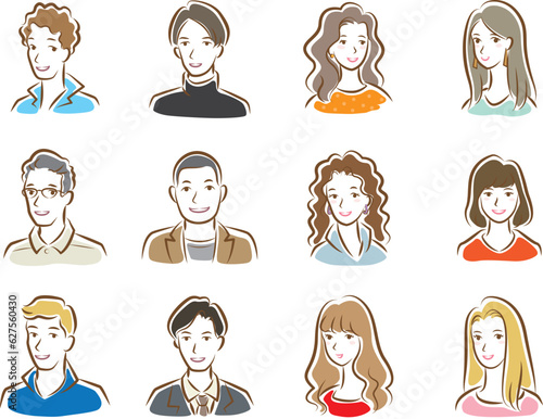 様々な人々の顔のイラスト. 