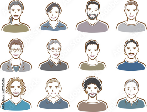 様々な男性の顔のイラスト.
