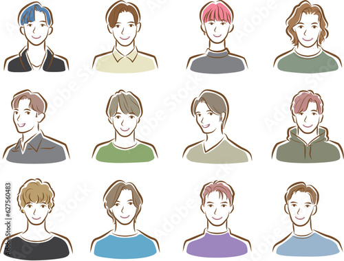 若い男性の顔のイラスト.