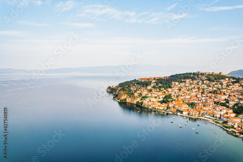 View of Samuel's Fortress and Plaosnik at Ohrid lake in North Macedonia photo