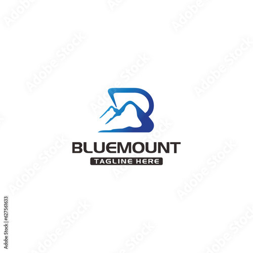 letter b blue mountain logo design template vector