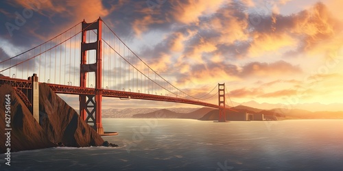 Golden Gate Bridge , San Francisco California, sunset light. ,Generative AI