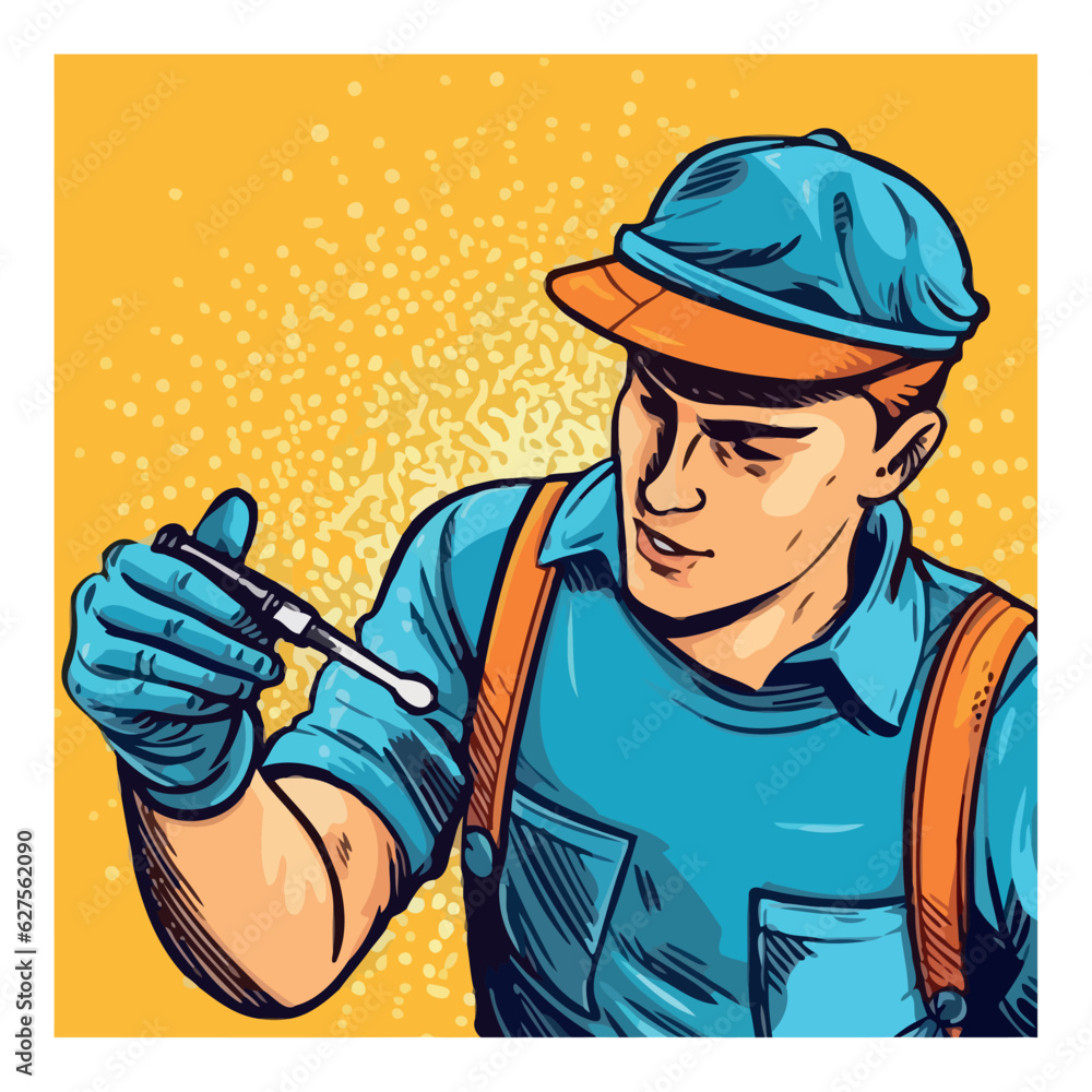 One cheerful construction worker holding a wrench One cheerful construction worker holding a wrench