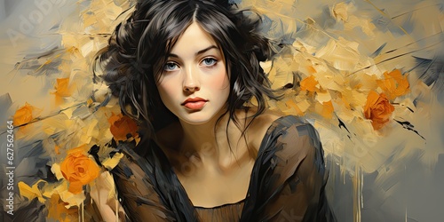 illustration of beautiful playful portrait, women impressionist, generative AI